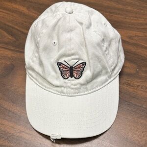 White Cap with Butterfly Embroidery